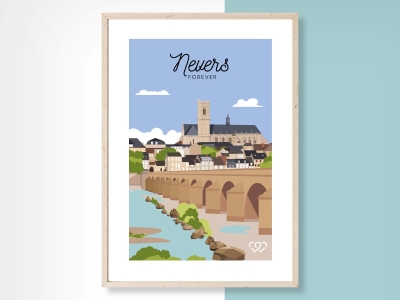affiche représentant le pont sur la Loire à Nevers